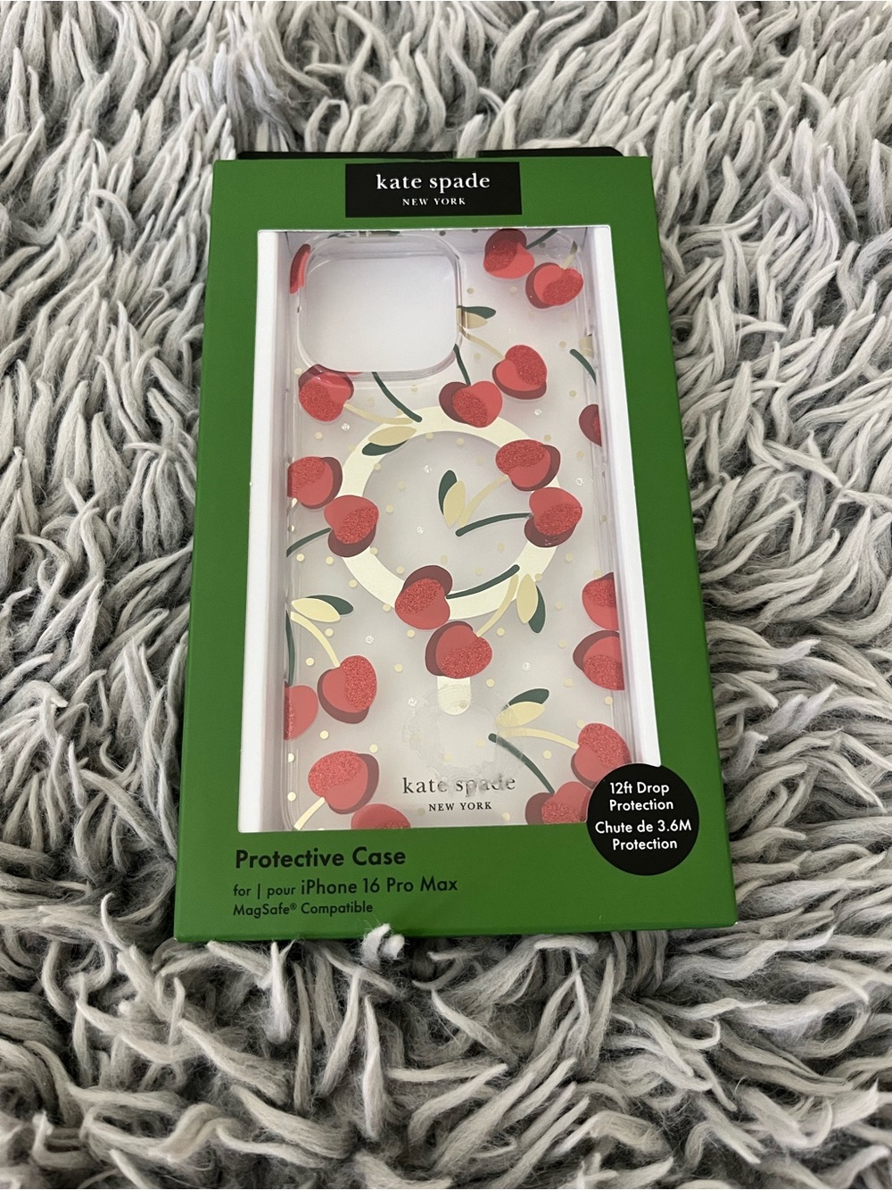 kate spade Clear Cherry iPhone 16 Pro Max Case with Gold Accents MagSafe Comp